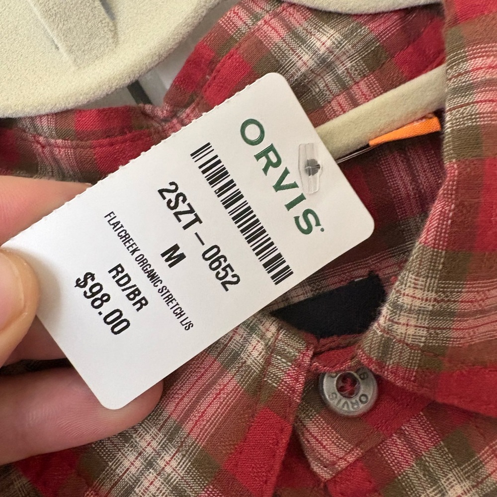 Orvis Flat Creek Organic Plaid Men's Shirt. Medium. Red/white NWT - Picture 2 of 8